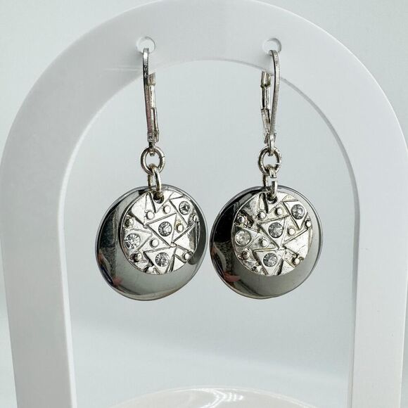 Vintage Silver Tone Geometric Dangle Earrings Boho Chic Modern Spherical - Picture 1 of 9